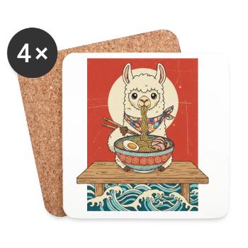 Kawaii Lama Ramen Nudeln - Untersetzer (4er-Set) - Weiß - Vorne