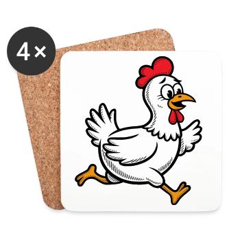 Rennendes Huhn Hahn Gockel Geflügel Henne Lustig - Untersetzer (4er-Set) - Weiß - Vorne