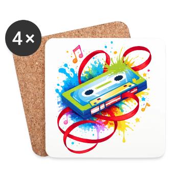 Bunte Musikkassette – Retro Graffiti - Untersetzer (4er-Set) - Weiß - Vorne
