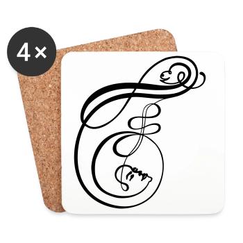 Calligraphy Line Art Faces as Letter F - Coasters (set of 4) - white - Front