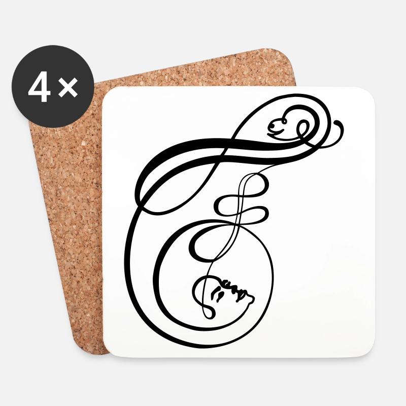Kalligrafie Line Art Faces als Buchstabe F - Untersetzer (4er-Set) - Weiß