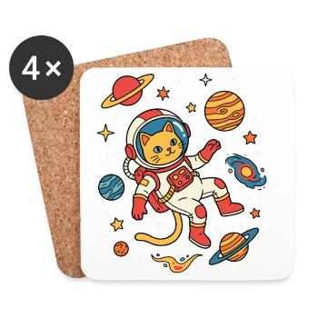 Aventure galactique Chat Astronaute - Dessous de verre (lot de 4) - blanc - Devant