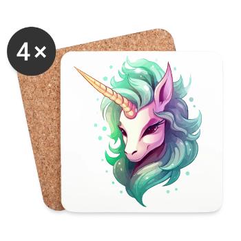 Unicorn head in rainbow hair - Coasters (set of 4) - white - Front
