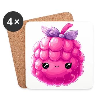 Kawaii Himbeere Kuschelcharakter - Untersetzer (4er-Set) - Weiß - Vorne