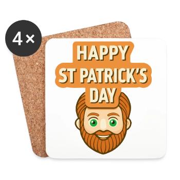 Saint Patrick Sourire Cartoon - Dessous de verre (lot de 4) - blanc - Devant