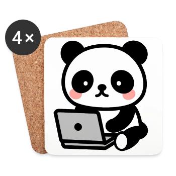 Panda kawaii geek - dessin mignon - Dessous de verre (lot de 4) - blanc - Devant
