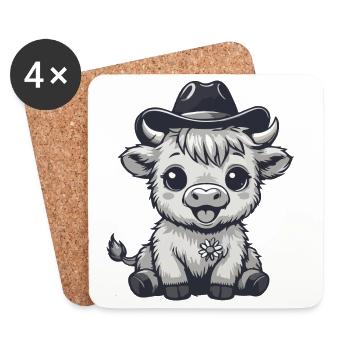 Kuh mit Cowboyhut Cartoon - Untersetzer (4er-Set) - Weiß - Vorne