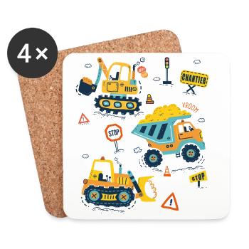 Construction Machinery, Cute Excavator Driver - Coasters (set of 4) - white - Front
