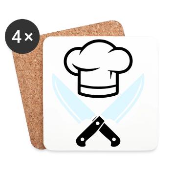Logo du couteau chapeau de chef - Dessous de verre (lot de 4) - blanc - Devant