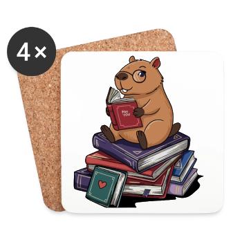 Rat de bibliothèque Capybara rongeur lit des livres Art - Dessous de verre (lot de 4) - blanc - Devant