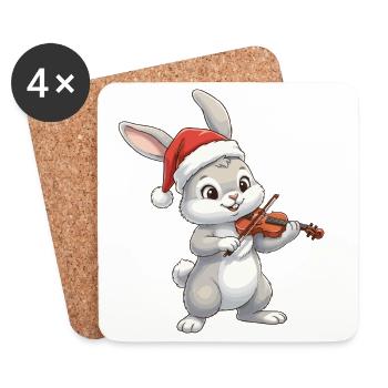 Christmas Rabbit Bunny Playing Violin Art - Coasters (set of 4) - white - Front