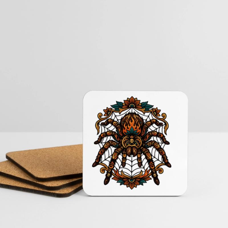 Tarantula Fire Flames Spider Web Pattern Motif Coasters (set of 4)