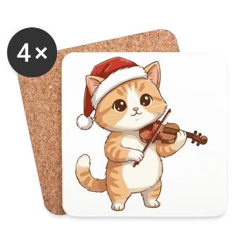 Weihnachtskatzen-Kätzchen spielt Geigenkunst - Untersetzer (4er-Set) - Weiß - Vorne