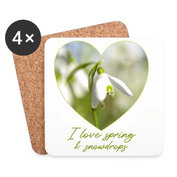 Cœur avec des perce-neige, j’adore le printemps - Dessous de verre (lot de 4) - blanc - Devant