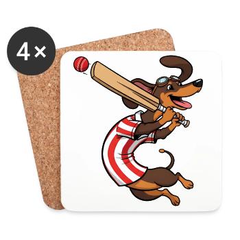 Lustiger Dackel Beim Cricket Spielen - Untersetzer (4er-Set) - Weiß - Vorne