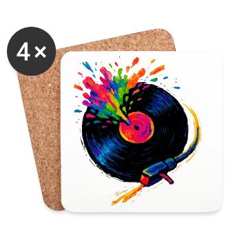 Platine Vinyle colorée pop - Dessous de verre (lot de 4) - blanc - Devant