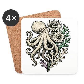 Oktopus mit Korallenblüten - Untersetzer (4er-Set) - Weiß - Vorne