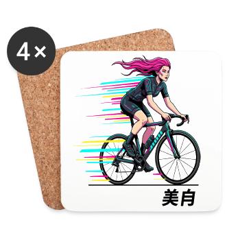 Neon-Sprint-Radfahrer - Untersetzer (4er-Set) - Weiß - Vorne