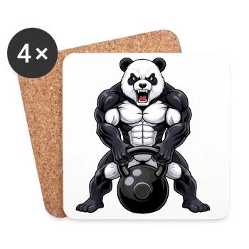 Panda Kettlebell Fitness Workout Cartoon - Coasters (set of 4) - white - Front