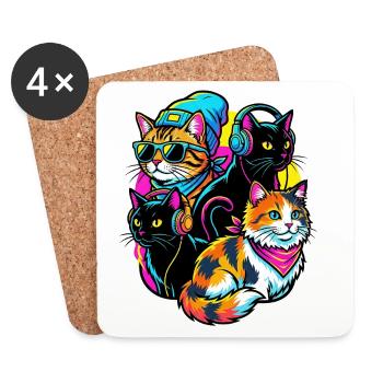 Neon Cats DJ Quartet - Coasters (set of 4) - white - Front