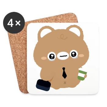Tired Kawaii Bear with Coffee  - Coasters (set of 4) - white - Front