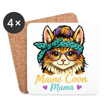 Maine Coon Mom Cat Motif with Glasses Aesthetic - Coasters (set of 4) - white - Front