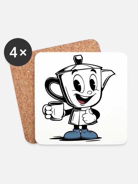 Vintage Moka Pot Mascot - Coasters (set of 4) - white