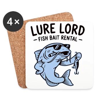 Lure Lord, T-shirt Drôle de Pêcheur, Sweat à capuche, Chapeau - Dessous de verre (lot de 4) - blanc - Devant
