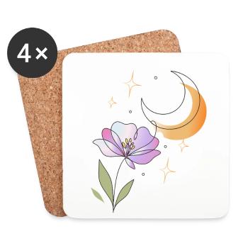 Flower with Moon Line Art Illustration - Coasters (set of 4) - white - Front