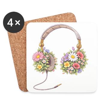 Headphones with flowers illustration - Coasters (set of 4) - white - Front