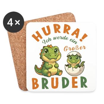 Großer Bruder Dino – Hurra ich werde ein Bruder - Untersetzer (4er-Set) - Weiß - Vorne
