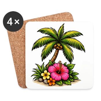 Tropical Island Hibiscus Pattern - Coasters (set of 4) - white - Front