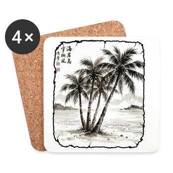 Palmen Strand Asiatisch - Untersetzer (4er-Set) - Weiß - Vorne