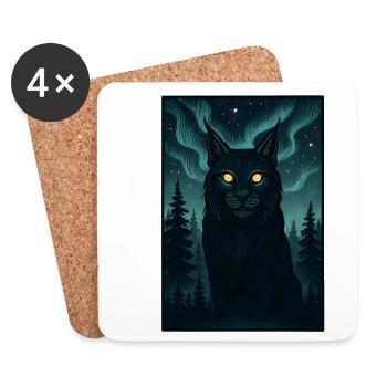 Nordlichtkater im Wald - Untersetzer (4er-Set) - Weiß - Vorne