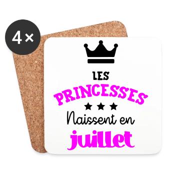 Princesse née en Juillet Joli Cadeau Naissance - Dessous de verre (lot de 4) - blanc - Devant