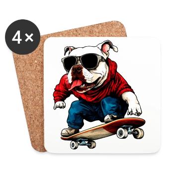 Skateboard Hund - Untersetzer (4er-Set) - Weiß - Vorne