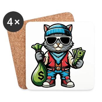 Chat avec de l’argent et des lunettes de soleil - Dessous de verre (lot de 4) - blanc - Devant