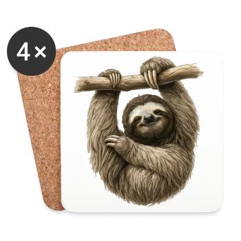 Faultier am Ast – gemütlicher Sloth - Untersetzer (4er-Set) - Weiß - Vorne