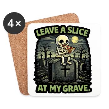 Gravestone skeleton eating slice of pizza at grave - Coasters (set of 4) - white - Front