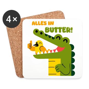 Alles in Butter: Alligator und Spatz - Untersetzer (4er-Set) - Weiß - Vorne
