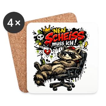 Lustiger Waschbär Spruch Nen Scheiss muss ich - Untersetzer (4er-Set) - Weiß - Vorne