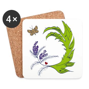 Lavendelkranz mit Schmetterling - Untersetzer (4er-Set) - Weiß - Vorne