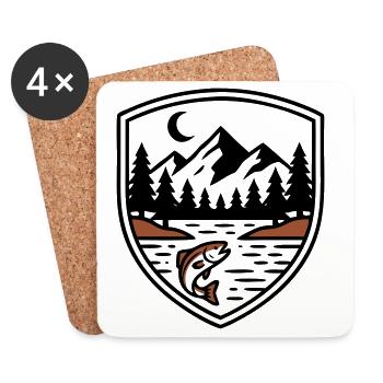 Logo du Bouclier des Poissons de la Forêt des Montagnes - Dessous de verre (lot de 4) - blanc - Devant