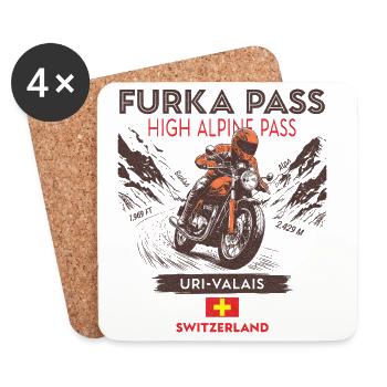 Furka-Pass Schweiz – Motorrad-Gebirgspass - Untersetzer (4er-Set) - Weiß - Vorne