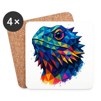 Dragon Barbu Géométrique Style Low Poly Bleu - Dessous de verre (lot de 4) - blanc - Devant