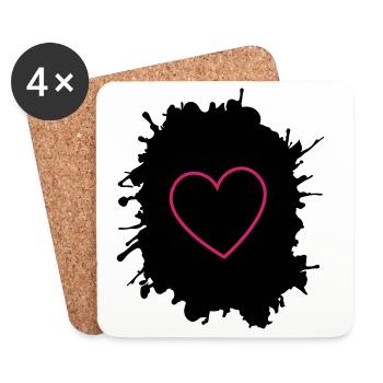 Neon Pink Herz-Umriss auf Schwarz - Untersetzer (4er-Set) - Weiß - Vorne