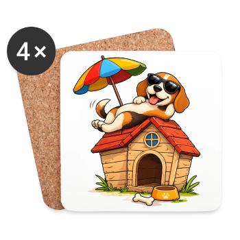 Beagle Holiday Dog Home Fun Design - Coasters (set of 4) - white - Front