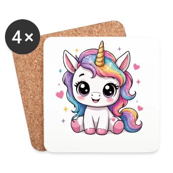 Licorne Kawaii Cheval Arc-en-ciel - Dessous de verre (lot de 4) - blanc - Devant
