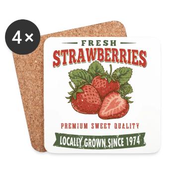 Vintage Erdbeer Shirt, Sweet Strawberry Style - Coasters (set of 4) - white - Front