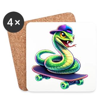 Neon Skate Snake Skateboard Animal - Coasters (set of 4) - white - Front